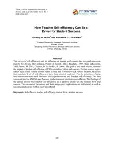 Third 21st CAF Conference at Harvard, in Boston, USA. September 2015, Vol. 6, Nr. 1 ISSN: How Teacher Self-efficiency Can Be a Driver for Student Success