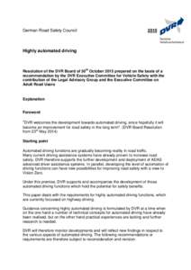 German Road Safety CouncilHighly automated driving