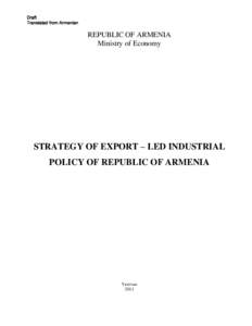 Draft Translated from Armenian REPUBLIC OF ARMENIA Ministry of Economy