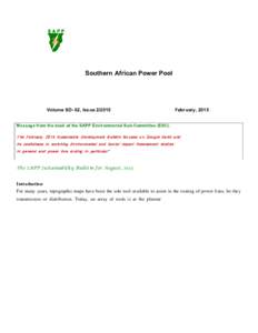 Southern African Power Pool  SAPP Sustainability Bulletin Volume SD- 02, IssueFebruary, 2015