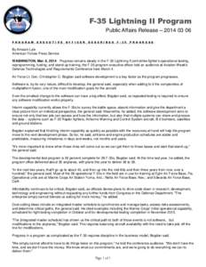 F-35 Lightning II Program Public Affairs Release – [removed]P R O G R A M E X E C U T I V E