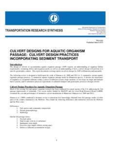 Culvert Designs for Aquatic Organism Passage: Culvert Design Practices Incorporating Sediment Transport