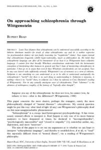 PHILOSOPHICAL PSYCHOLOGY , VOL. 14, NO . 4, 2001  On approaching schizophrenia through Wittgenstein RUPERT READ