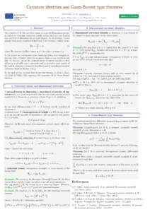 Curvature identities and Gauss-Bonnet type theorems Navarro, A. & Navarro J. ICMat, CSIC, Spain; Departamento de Matema´ticas, UEx, Spain ;   1. Abstract