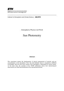 Institute for Atmospheric and Climate Science – IACETH  Atmospheric Physics Lab Work Sun Photometry