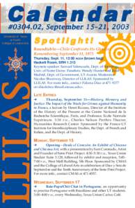 Calendar #[removed], September 15–21, 2003 University of Texas at Austin College of Liberal Arts