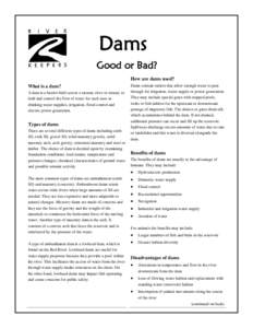 Dams Good or Bad? How are dams used? What is a dam? A dam is a barrier built across a stream, river or estuary to hold and control the flow of water for such uses as