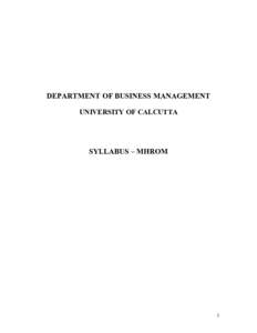 DEPARTMENT OF BUSINESS MANAGEMENT UNIVERSITY OF CALCUTTA SYLLABUS – MHROM  1