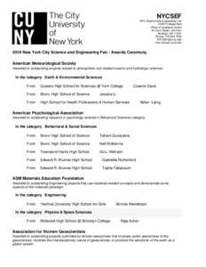 NYCSEF NYC Science and Engineering Fair CUNY College Now Office of Academic Affairs 16 Court Street, 3rd Floor Brooklyn, NY 11201