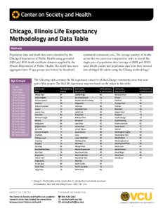 Center on Society and Health  Chicago, Illinois Life Expectancy Methodology and Data Table Methods Population data and death data were calculated by the