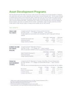 Asset Development Programs More than 825,000 adult New Yorkers do not have a bank account; most of these are low-income individuals or immigrants who spend millions each year on check-cashing fees and lack access to safe