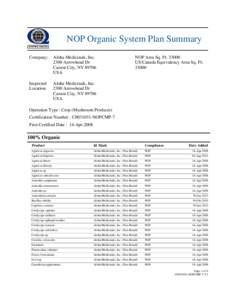NOP Organic System Plan Summary Company: Aloha Medicinals, IncArrowhead Dr Carson City, NV 89706