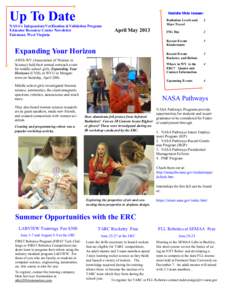 Up To Date  Inside this issue: NASA’s Independent Verification &Validation Program Educator Resource Center Newsletter