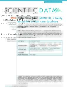 www.nature.com/scientificdata  OPEN SUBJECT CATEGORIES » Outcomes research » Medical research