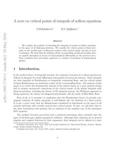 A note on critical points of integrals of soliton equations  arXiv:1005.3741v1 [math.AG] 20 May 2010 I.M.Krichever∗