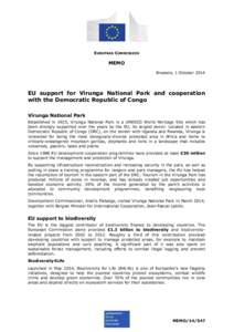EUROPEAN COMMISSION  MEMO Brussels, 1 October[removed]EU support for Virunga National Park and cooperation