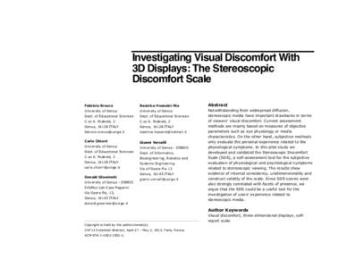 Investigating Visual Discomfort With 3D Displays: The Stereoscopic Discomfort Scale Fabrizio Bracco  Beatrice Hosseini Nia