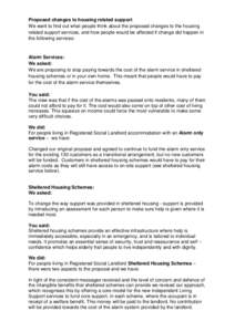 Proposed changes to housing related support We want to find out what people think about the proposed changes to the housing related support services, and how people would be affected if change did happen in the following