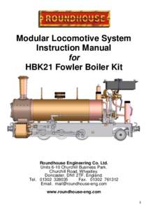 Modular Locomotive System Instruction Manual for HBK21 Fowler Boiler Kit  Roundhouse Engineering Co. Ltd.