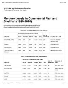 Metals > Mercury Levels in Commercial Fish and Shellfish[removed]/14 1:58 PM U.S. Food and Drug Administration Protecting and Promoting Your Health