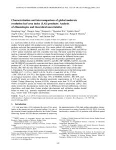 JOURNAL OF GEOPHYSICAL RESEARCH: BIOGEOSCIENCES, VOL. 118, 529–548, doi:jgrg.20051, 2013  Characterization and intercomparison of global moderate resolution leaf area index (LAI) products: Analysis of climatolo