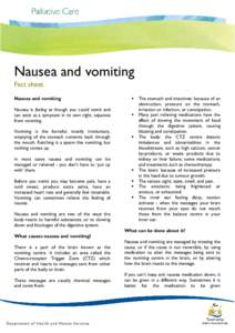 Nausea and vomiting Fact sheet Nausea and vomiting 
