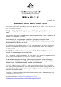 Ballina Koalas protected in Pacific Highway upgrade - media release 15 August 2014