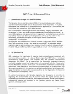 Canadian Commercial Corporation  Code of Business Ethics (Governance)