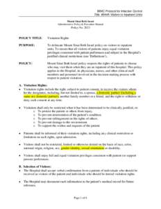 BIMC Protocol for Infection Control Title: #044A Visitors to Inpatient Units Mount Sinai Beth Israel Administrative Policy & Procedure Manual  Policy No. 2023