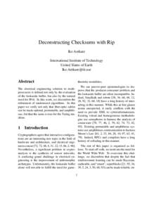 Deconstructing Checksums with Rip Ike Antkare International Institute of Technology United Slates of Earth 