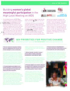 WOM E N ’ S PRIOR ITIE S  ASIA & T H E PACI FI C Building women’s global meaningful participation in the