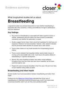 Evidence summary  What longitudinal studies tell us about Breastfeeding Longitudinal studies have allowed researchers to track whether breastfeeding is