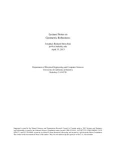 Lecture Notes on Geometric Robustness Jonathan Richard Shewchuk