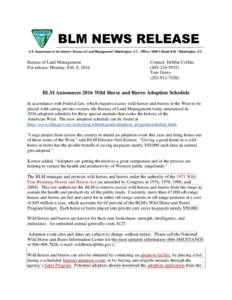 BLM Announces 2016 Wild Horse and Burro Adoption Schedule
