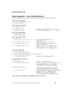 APPENDIX B  Exam Appendix ---- Java Quick Reference Accessible methods from the Java library that may be included on the exam class java.lang.Object •