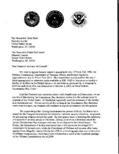 AG Holder, DOD Gates and DHS Napolitano Letter re Senator Inhofe Amendment 2774 to HR 3082 Military Construction, VA, and Related Agencies Appropriation