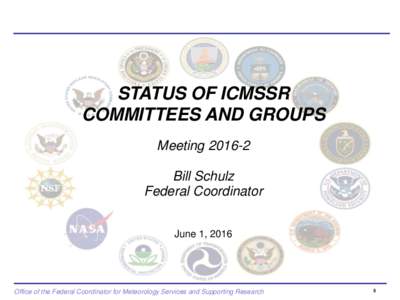 STATUS OF ICMSSR COMMITTEES AND GROUPS MeetingBill Schulz Federal Coordinator June 1, 2016