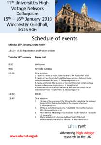 11th Universities High Voltage Network Colloquium 15th – 16th January 2018 Winchester Guildhall, SO23 9GH