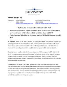 Microsoft Word - Q2 2016 SKYW Earnings Release_REVISED 7-27.docx