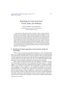 Knowledge for water governance: Trends, limits, and challenges