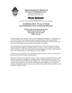 Anglicanism / Deacon / Methodism / John Charles Wester / Santa Fe /  New Mexico / Ordination