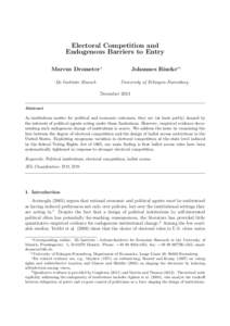 Electoral Competition and Endogenous Barriers to Entry Marcus Drometer∗ Ifo Institute Munich  Johannes Rincke∗∗