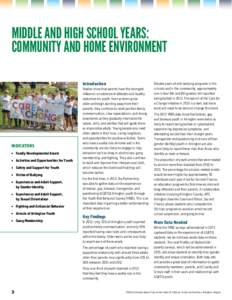 MIDDLE AND HIGH SCHOOL YEARS: COMMUNITY AND HOME ENVIRONMENT Introduction INDICATORS •	 Family Developmental Assets