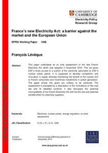 France’s new Electricity Act: a barrier against the market and the European Union EPRG Working Paper