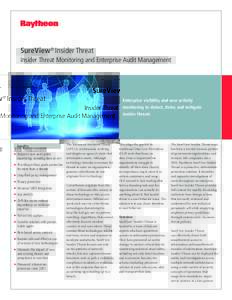 SureView® Insider Threat Insider Threat Monitoring and Enterprise Audit Management Enterprise visibility and user activity monitoring to detect, deter, and mitigate insider threats