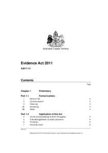 Australian Capital Territory  Evidence Act 2011 A2011-12  Contents
