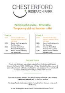 Park Coach Service - Timetable Temporary pick up location - AM Coach