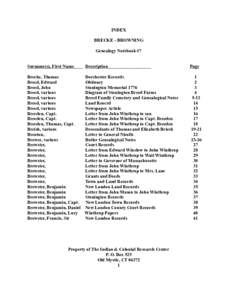 INDEX BRECKE - BROWNING Genealogy Notebook #7 Surname(s), First Name  Description