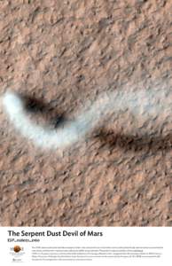 The Serpent Dust Devil of Mars ESP_026051_2160 The HiRISE camera onboard the Mars Reconnaissance Orbiter is the most powerful one of its kind ever sent to another planet. Its high resolution allows us to see Mars like ne