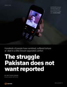 PAKISTAN DISAPPEARED: Proofreader Abdul Razzaq Baloch, who went missing in Karachi in March, pictured on a mobile phone. REUTERS/STRINGER